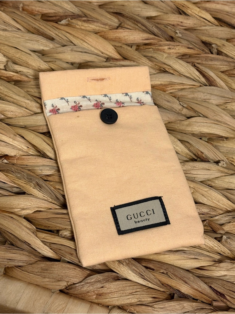 Gucci Peach Fabric Floral Trim pouch
